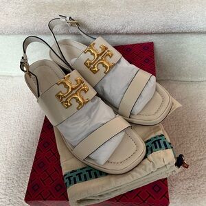 TORY BURCH ELEANOR BLOCK HEEL SANDALS IN NEW IVORY SIZE 6.5